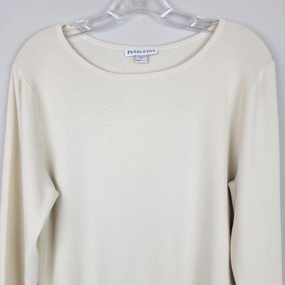 Pendelton Cream Crew Neck Long Sleeves Basic Classic Rayon Knit Top Size L - Picture 3 of 6